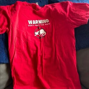 Vibrant Red Short Sleeve Tee with Warning Graphic